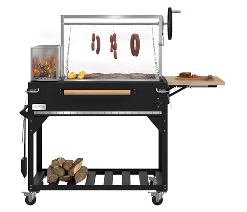 KoolMore 72 in. Charcoal and Wood BBQ Grill, Santa Maria Argentine Style Grill with Adjustable Grate, Heavy Duty, in Black