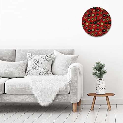 A Bright Fun Ethnic Pattern 12" Wooden Clock Silent Quartz Wall Clock Non-Ticking Digital Decorative Fashion Round #TOP2