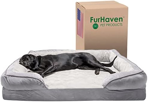 Furhaven XXL Cooling Gel Foam Dog Bed Perfect Comfort Plush & Velvet Waves Sofa-Style w/ Removable Washable Cover - Granite Gray, Jumbo Plus (XX-Large)