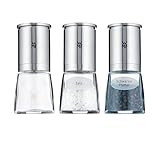 wmf salz- und pfefferstreuer evolution Inhalt: 1x Salzmühle befüllt mit Aufdruck, 1x Pfeffermühle befüllt mit Aufdruck, 1x Gewürzmühle unbefüllt ohne Aufdruck (Höhe 14 cm, Ø 6 cm) - Artikelnummer: 0667949990