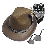 Sombrero alpino, sombreros de Oktoberfest - Sombrero Fedora Oktoberfest 1 Juego Con Pañuelo Anteojos Piel Sintética | Accesorios de disfraz de Oktoberfest, sombrero bávaro alpino alemán para adultos