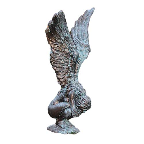 Steinfiguren Horn Hockende Engelsfrau Rachel aus Steinguss Bronze Optik Cover