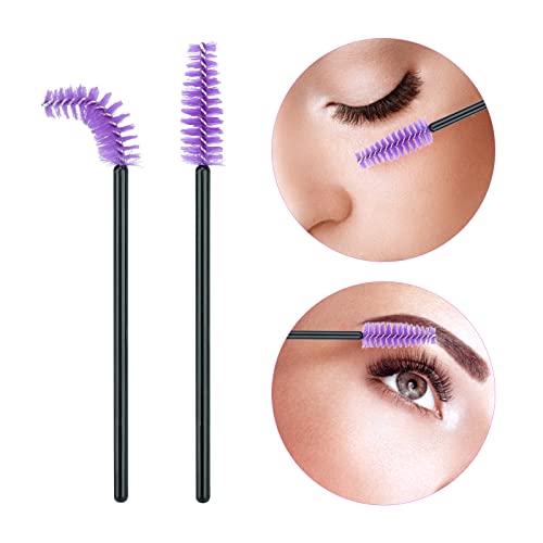 Image of G2PLUS 100PCS Disposable Eyelash Brushes, Adjustable Mascara Wands Makeup Applicator, Lash Spoolies Brushes for Eyelash Extensions and Eyebrows (Purple)