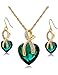 Gift! Gold Plated necklace Sets For Women Crystal Heart Necklace Earrings Jewellery Set Bridal Wedding Accessories (Green)