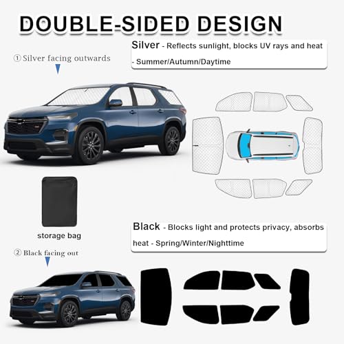 Image of KMF 8pcs Thicken Sun Shades for Chevy Traverse 2018-2023 Accessories,Chevrolet Full Car Window Covers Sunshade for Windshield Side Rear, UV Block and Blackout Privacy for Car Camping Outdoor