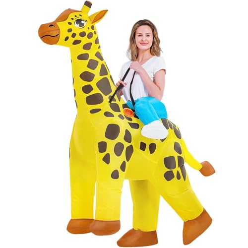 JASHKE Costume Girafe Gonflable pour Adultes Déguisement Girafe Chevaucher Costumes gonflables Déguisement d'Halloween Carnaval Noël