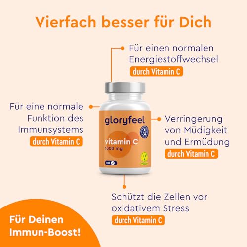 Vitamin C 1.000mg - Immun-Support** Hochdosiert - 200 vegane Tabletten (7 Monate) - Laborgeprüft und ohne Zusätze in Deutschland hergestellt – Bild 4
