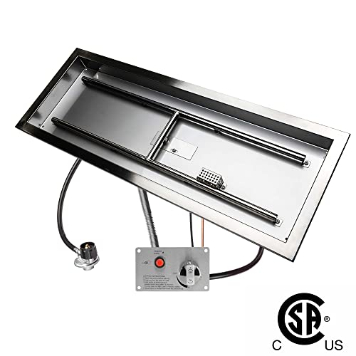 Celestial 36\" x 12\" CSA Certified Fire Pit Burner Kit, Commercial Grade 16 Gauge 304 Stainless Steel, Flame Sensing Safety Feature, Beveled Lip for Extra Strength, Propane, Electronic Ignition