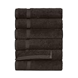 SALBAKOS Luxury Hotel & Spa Turkish Cotton 6-Piece Eco-Friendly Hand Towel Set 16 x 30 Inch, Chocolate