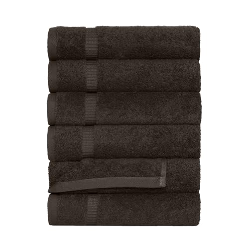 SALBAKOS 100% Turkish Cotton Hand Towel Set of 6 16x30 inch | Premium Quality | Hotel & Spa Collection | Soft, Super Absorbent, Long Lasting Hand Towels | Made in Turkey (Chocolate, 6 Hand Towels)