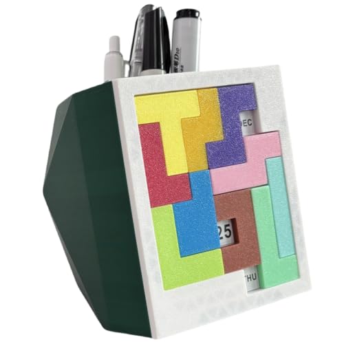 Infmetry Calendar Puzzle Pen Holder-Each day A New Challenge-Desk Pencil Gifts For Adults Teacher Coworker Student (Green)