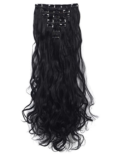 7Pcs 16 Clips 24 Inch Wavy Curly Full Head Clip In On Double Weft Hair Extensions #TOP1