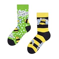 Dedoles Unisex Socks for Women, Men & Kids Cotton Funny Designs Football Bicycle Horses Plants Firefighter Gift Mismatched, Design: Bee Happy, Colour: Green, Size: 6-8K UK
