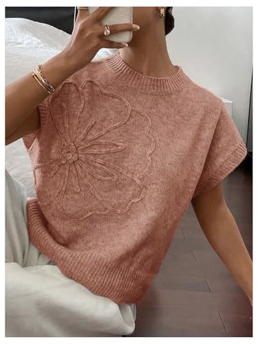 Image of SOLY HUX Women's Short Sleeve Sweater 3D Floral Sweaters Pullover Tank Tops Knit Vest Trendy Fashion Clothing