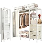 Heavy-Duty Portable Wardrobe Closet with Cover and Wheels Collapsible Clothes Rack with Hang Rods...