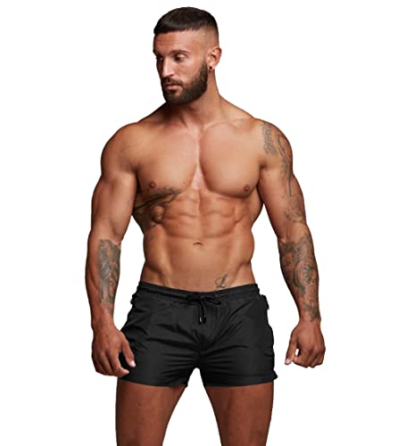 Tonlen Mens Swimwear Sports Shorts Swim Trunks With Zipper Pockets Black M #TOP1