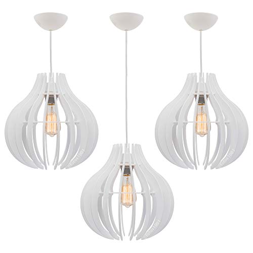 Combo Kit com 3 Pendentes Lótus Ana Maria Branco Lustre Luminária 30Cm Sala
