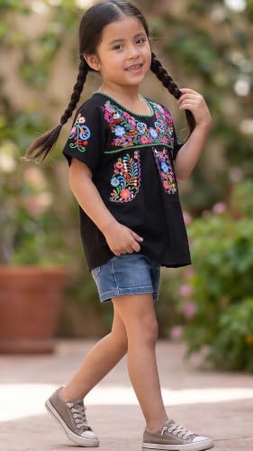 Image of YZXDORWJ Mexican Blouse for Girls Traditional Embroidered Summer Short Sleeve Peasant Blouse for Kids