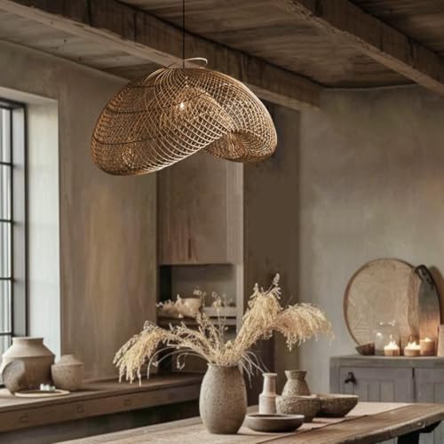 SEEAIRSHOP Wabi-Sabi Dark Brown Rattan Pendant Light Woven Bamboo Shade