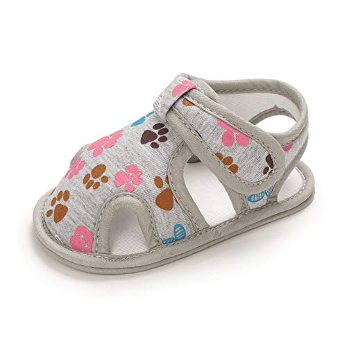 Panga Newborn Baby Girls Anti-Slip Cotton Summer Sandals Bow Soft Sole Slippers Romper Princess Dress Shoes Outdoor Infant Toddler First Walkers (2-Grey/Footprint, 6_Months) #TOP5
