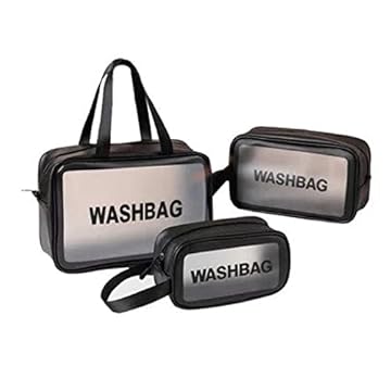 Kit Necessaire Transparente Organizador Maquiagem Bolsa Mala Cor:Preto