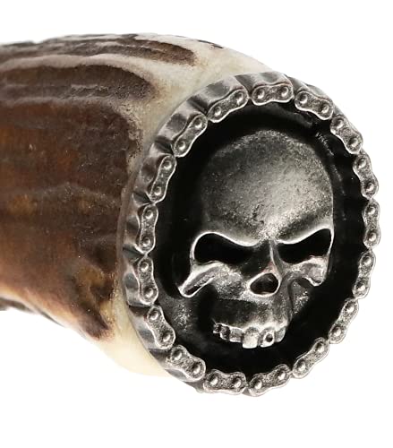 Foto von Messer Jagdmesser Skull Totenkopf echt versilbert Hirschhorn Trachtenmesser Jagd Hirschfänger Wild Bock Jagdnicker für Lederhose Biker Jäger Jagd Stahl-Klinge Hirsch, Farbe:Skull B