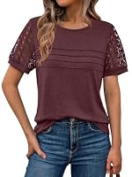 LILLUSORY Womens Tops Summer Lace Short Sleeve Ladies T Shirts UK WineRed M