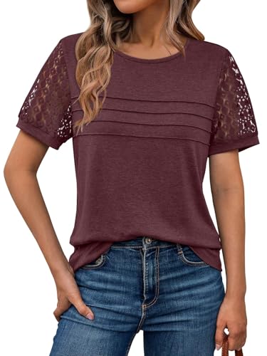 LILLUSORY Dressy Casual Tops for Women UK Lace Short Sleeve 
