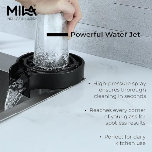 Image of Mila Floro Glass Rinser for Kitchen Sink | Deck-Mounted ABS Cup & Bottle Washer with Powerful Water Jet | Matte Black Finish Drinkware Cleaner for Baby Bottles, Glasses & Travel Cups