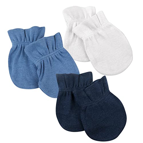 Image of HonestBaby Multipack Baby Cap Hats and Mitts Sets No Scratch Mittens 100% Organic Cotton for Newborn Boys, Girls, Unisex, 3-Pack Ombre Blues, One Size