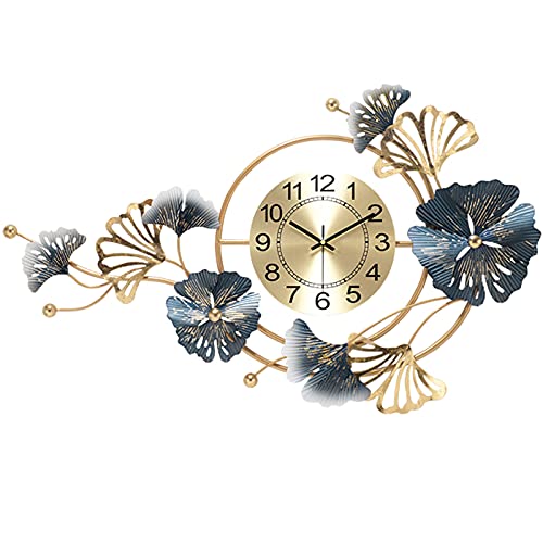 Grande horloge murale créative à quartz ginkgo en métal pour décoration maison