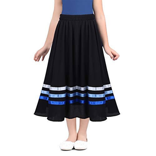 Choomomo Kids Girls Ballet Dance Chiffon Skirt Elastic Waist Modern Ballroom Lyrical Dancewear Casual Wear Black&Blue 10 Years