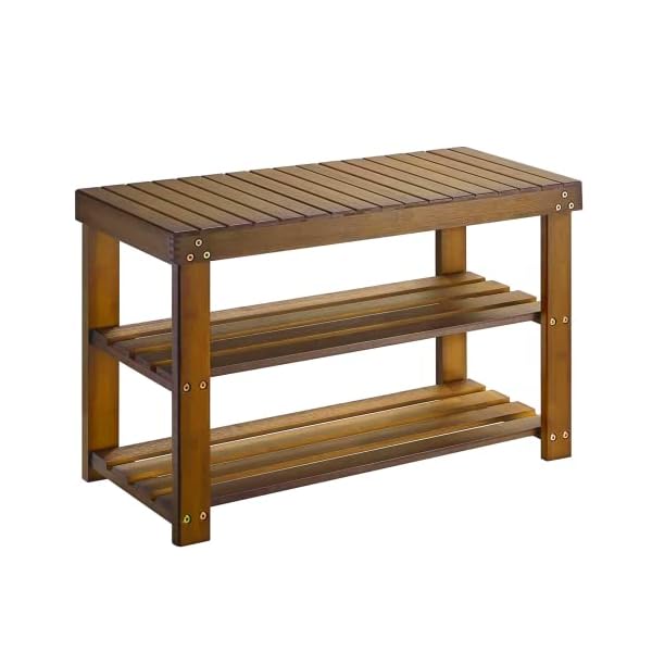 Pipishell Bamboo Shoe Rack Bench, 3-Tier Sturdy Shoe Organizer, Storage Shoe Shelf, Holds up to 300lbs for Entryway…