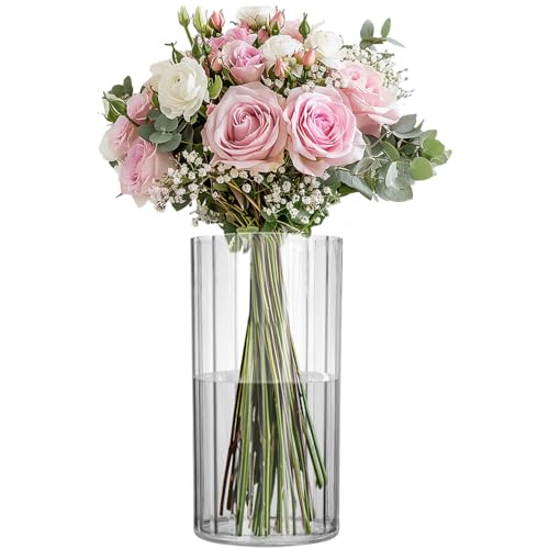 Flower Vase Acrylic Cylinder 7.86 Tall Ribbed Clear Vase for Centerpieces Wedding Decorative Home Dcor Non Breakable Plastic 3.94X7.86 Tall Round - Clear