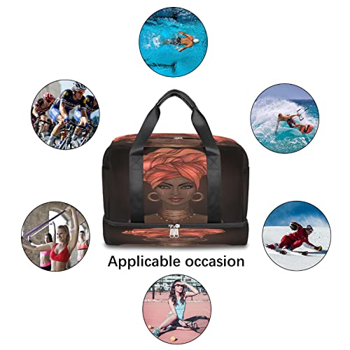 African American Woman Duffel Bag, Pretty Girl Sports Tote Gym Bag With Wet Pocket & Shoes Compartment Carry On Luggage Bag Weekender Overnight Bag Travel Bags For Men Women #TOP6