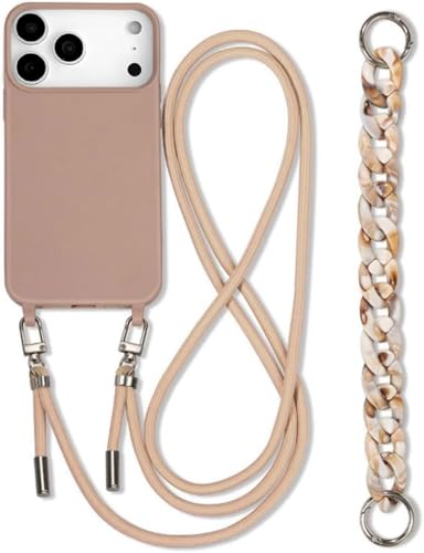 Galful Handykette Hülle für iPhone 17 Pro mit Band Necklace Handyhülle iPhone 17 Pro Silikonhülle mit Kordel zum Umhängen Abnehmbar Verstellbarer Lanyard Case TPU Bumper Stoßfest Cover-Milchtee