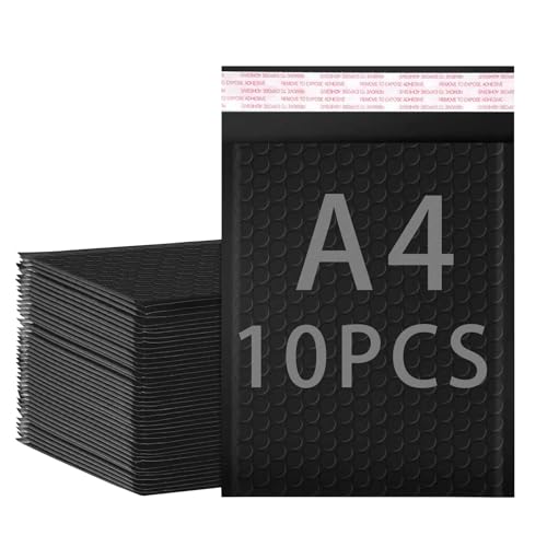 X-YSUNEAS A4 Black Padded Envelopes 25x30cm Self Seal Bubble Envelopes Lined Poly Mailer Self-Seal for Packaging Shipping Mailing(10Pcs)