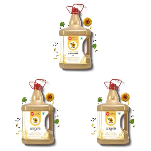 Image of IndicWisdom Wood Pressed Sunflower Oil 5 liter (Cold Pressed Sunflower Oil - Extracted on Wooden Churner) (Pack of 3)