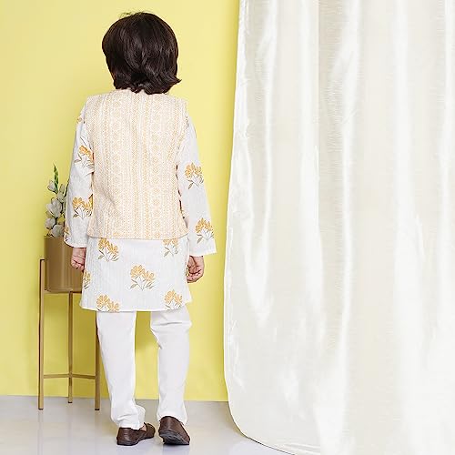 Image of AJ DEZINES Kids Ethnic Wear Cotton Printed Kurta Pajama Set For Boys With Nehru Waist Coat Jacket