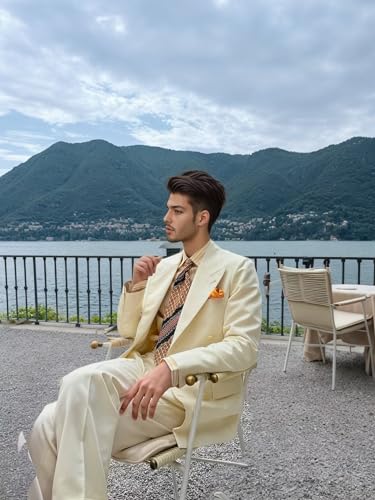 Men's Suits 2 Piece Double Breasted 6 Button Fashion Mens Suit Double Vents Peak Lapel Suits for Men for Wedding4