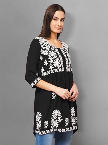Image of Winza Designer Rayon Chikankari Embroidered Short Kurti | Plus Size Kurta Tunic Top
