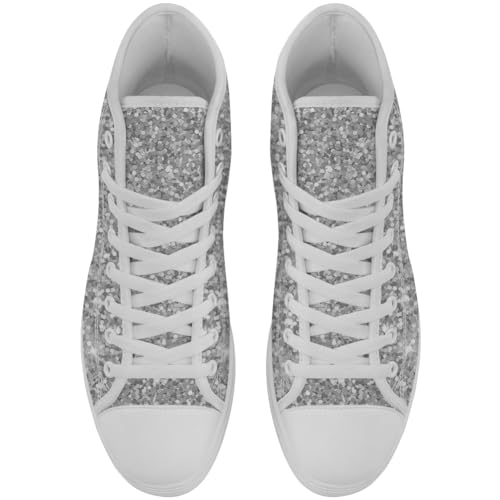 Women's Glitter Shoes High Top Canvas Sneakers Lace Up Casual Walking Shoes4