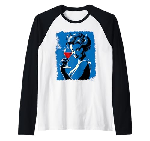 Lujuria Pecados Capitales Vino Mujeres Seducción Mala Chica Diablo Camiseta Manga Raglan