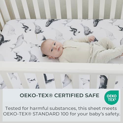 Image of Pobibaby 2 Pack Fitted Crib Sheets for Boys - Premium Cotton Blend Baby Crib Sheet Set, Soft Breathable Toddler Bed Sheets for Standard Mattress, Baby Boy Nursery Bedding Set 52x28 (Seaside)