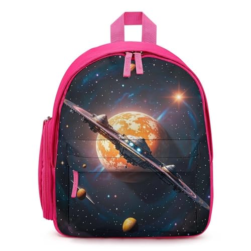 Spaceship Backpack for Men Women, Durable Small Bookbag Lightweight Daypack for Travel, Hiking, Pink-style