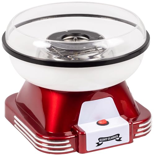 Gadgy Candy Floss Machine for Kids & Adults, Retro Cotton Maker, Suitable for Sugar or Candies, Including 10 Candyfloss Sticks, 500W, Red & White