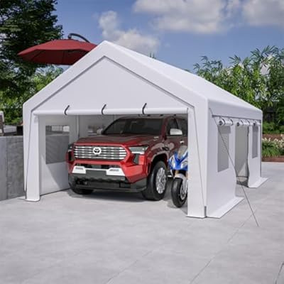 13x20 FT Heavy Duty Carports with Roll-up Ventilated Windows, Outdoor Portable Storage Shelter Shed Garage, Carport Canopy with Side-Opening Door, Anti-Snow Car Port for Trucks, Boats, and SUVs