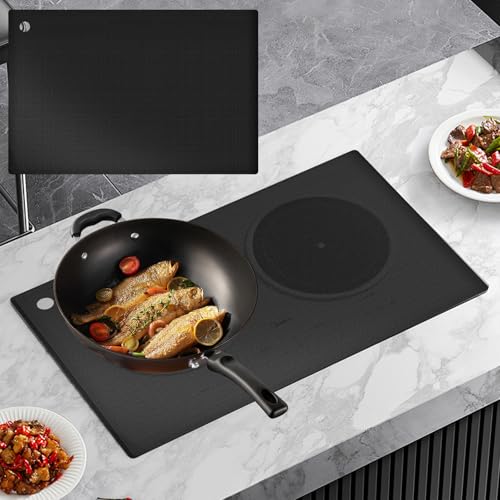 54 x 90 cm grande de silicona para placa de inducción, alfombrilla de silicona para inducción, alfombrilla de silicona resistente al calor para cocina de inducción (negro)