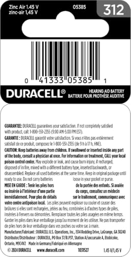 Image of Duracell Hearing Aid Batteries Size 312, Brown, 8 Count (Pack of 1), Long-lasting Power, Extra-long EasyTab Install