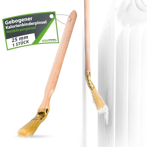 ToolSpace Pinceau à Calories Courbes | Pinceau pour radiateurs | Largeur 25 mm | Longueur Totale : 34 cm | Poils : Poils naturels denses| Manche : Bois de hêtre | 1 pièce